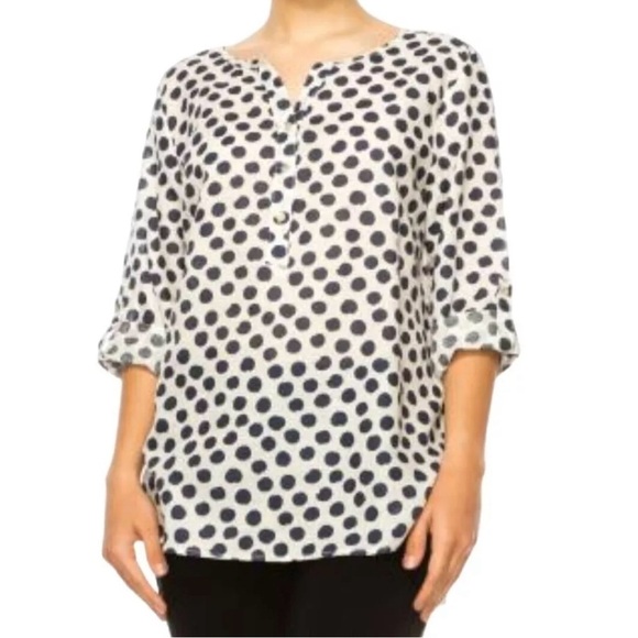 Hester & Orchard Linen Blend Polka Dot Popover Blouse - Picture 1 of 9